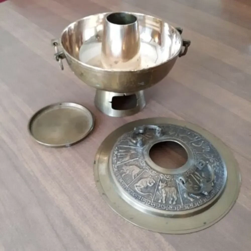 Vintage Chinese Zodiac Brass Hot Pot Fondue Soup Warmer Korea Brazier Korean